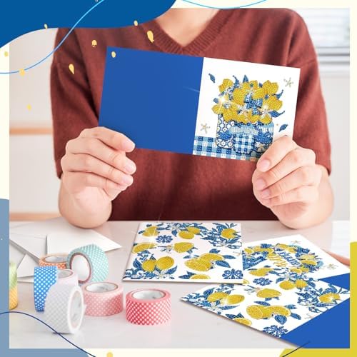 Saillong 12 Pack Lemon Diamond Painting Greeting Cards Kits Summer Capri Italy Lemon Diamond Art Cards with Envelopes Blue Yellow 5D Rhinestones Painting Making Kit for Adult DIY Craft Summer Gifts