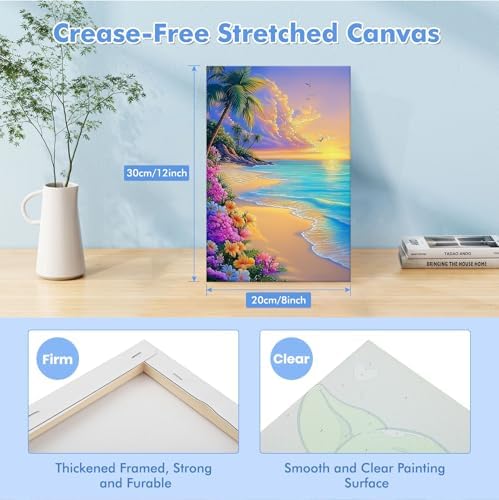 Bowetile Framed Paint by Numbers Sea for Adults Beginners, Adults' Paint-by-Number Landscape Kits, Easy Adult Paint by Number Kits on Canvas, Acrylic Number Painting for Home Decor, 8x12in