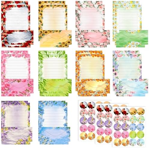 TaoBary 160 Pcs Flower Stationery Paper and Envelopes Set, 8.5 x 11''