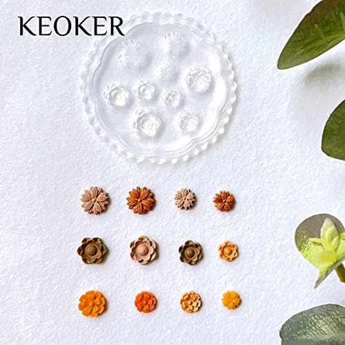 KEOKER Polymer Clay Molds - 4 Pcs Flower & Leaf Molds for Jewelry Making, Daisy Miniature Clay Molds for Earrings Decoration (Mini Flower & Leaf)