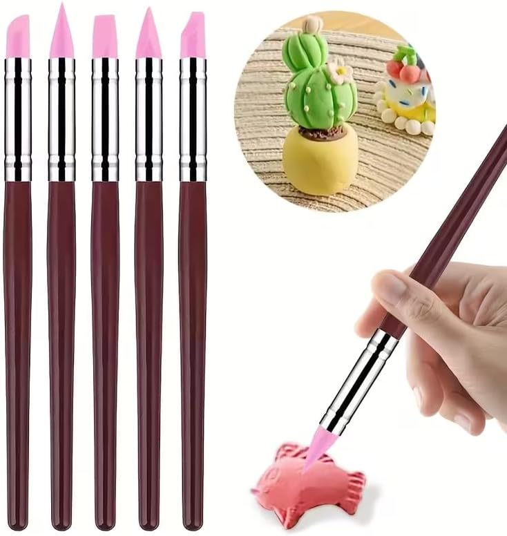 15 PCS Pink Clay Sculpting Tools Set, Professional Silicone Brushes & Dotting Tools Kit for Polymer Clay, Air Dry Clay, Pottery, Modeling & Crafting
