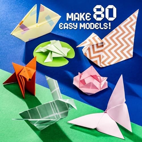 BRYTE Ultimate 450 Sheets Rainbow Origami Paper Kit Double Sided, 400 Sheets Solid Color Paper with 50 Origami Paper, Large 46 Page Illustrated Guide Book, Arts and Crafts for Kids Ages 8-12