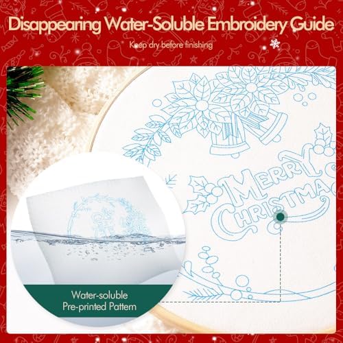 wtisan Christmas Embroidery Kit, Cross Stitch Kits for Beginners, Needlepoint with All Tools & Instructions, Stamped Hand Embroidery Starter Kit for Holiday Crafts & Xmas Home Decor, W12
