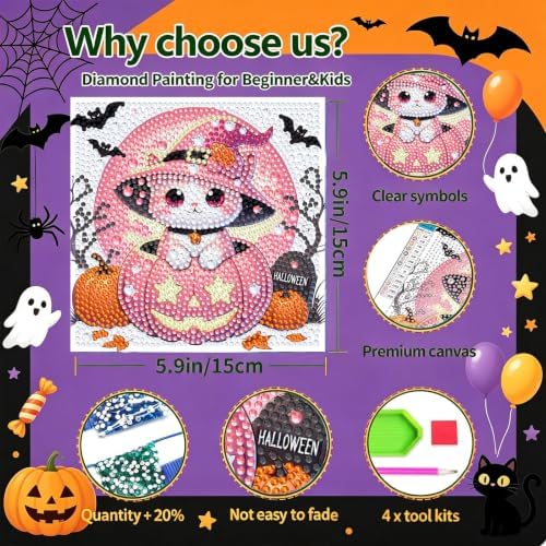 Cat Diamond Art Painting Kits for Kids with Frame Ages 4-8-12 (7x7 inch)