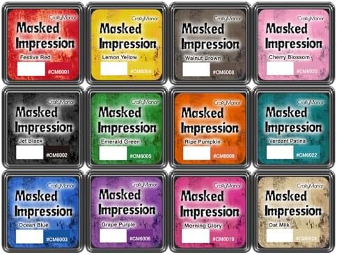CraftyManor Masked Impression Mini Ink Pads for Stamps, Water Based Smudge Chalk Stamp Pad for Scrapbooking, Journaling, Card Making, DIY Craft Scrapbook Supplies for Adults (12 Colors)