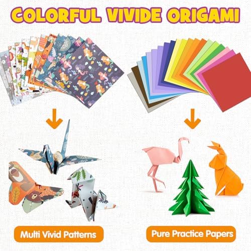 Pigipigi Kids 160 Pcs Origami Paper Kit,Arts and Crafts for Kids Ages 5-12 | Beginners Origami Kit,Step-by-Step Guiding Book, DIY Craft Birthday Gift for Boys Girls ages 5-12