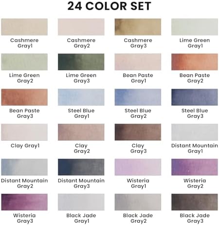 ARTME Watercolor Paint Set, 24 Colors Professional Semi-Moist Watercolor Paint, Gray Colors Opaque Watercolors Painting Supplies for Artists & Beginners, Suitable for Illustration, Landscape & Sketching