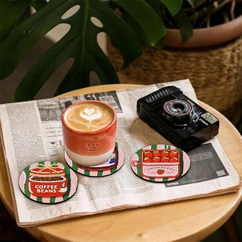 CRZMODE 8 Pcs Diamond Art Coasters Kits, Food Diamond Painting Coasters