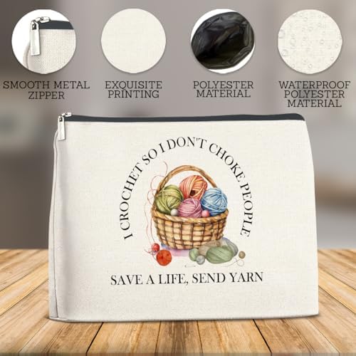 Crochet Makeup Bag Christmas Gift - Funny Save a Life Send Yarn Cosmetic Bag Knitting Gifts for Crochet Lovers Knitters