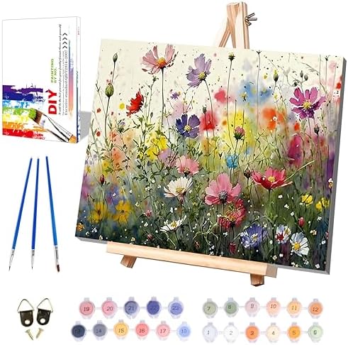 Wild Flower Paint by Numbers for Adults with Framed Canvas - Wooden Easel