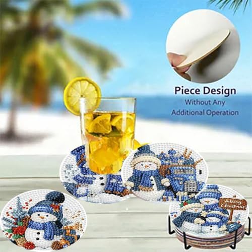 8 Pack Diamond Art Coasters,Christmas Snowman Diamond Painting Coasters