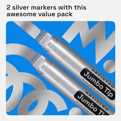 ARTISTRO Silver Acrylic Paint Markers - 15mm Jumbo-Tip - Set of 2