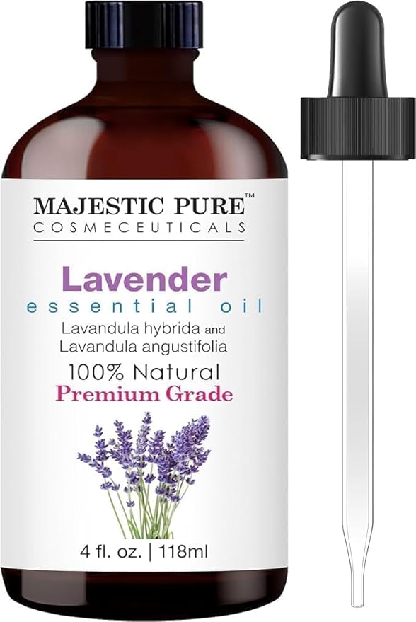 Majestic Pure Lavender Essential Oil for Diffuser - 4 Fl Oz | 100% Natural Essentials Oils for Aromatherapy, Soap and Candle Making Fragrance, Massage and Skin, Lavender Oil