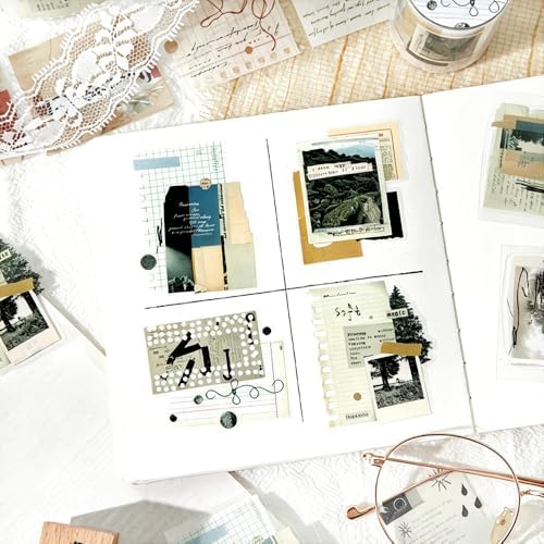 Abstract Art Die Cut PET Tape Stickers For Journaling Vintage Aesthetic Scrapbook Stickers Freedom is The Wilderness Theme Collage Decorative PET Sticker Rolls For Scrapbooking Junk Journal Supplies