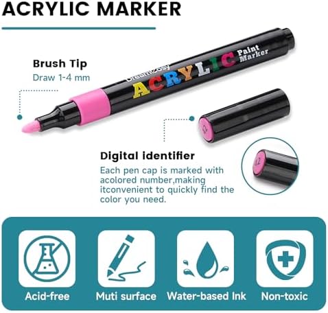 Acrylic Paint Markers, 24 Colors Medium Tip for Rock Wood Glass