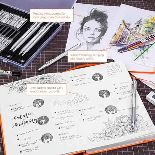 Nicpro 22PCS Metal Mechanical Pencil Set in Case for Drawing Writing