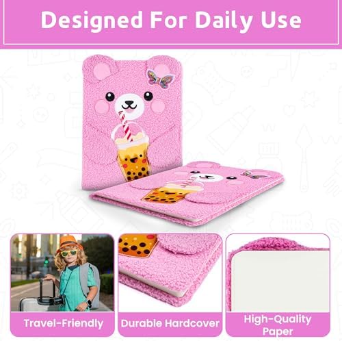 VOTUM Fuzzy Sketch Book: Personalized Artist Sketchbook: Sketching, Drawing and Creative Doodling. Notebook and Sketchbook to Draw and Journal (Pink Bear)