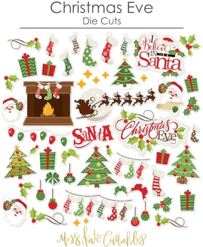 Paper Die Cuts - Christmas Eve - Christmas Scrapbook Embellishments - 60+ Cardstock Die Cuts for Scrapbooking, Card Making, Journaling - Santa Tree Stockings Gifts Holiday - by Miss Kate Cuttables
