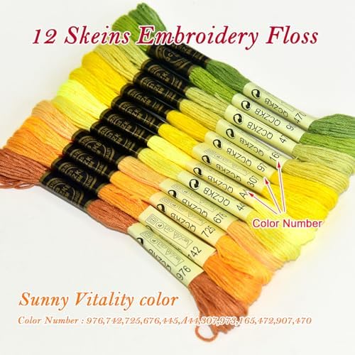 Premium Rainbow Color Embroidery Floss - Cross Stitch Threads - Friendship Bracelets Floss - Crafts Floss - 12 Skeins Per Pack Embroidery Floss,Sunny Vitality Color