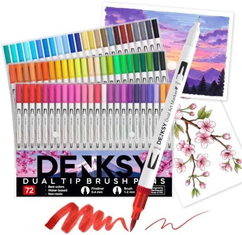 72 Watercolor Markers Set | Water Color Pens with Brush & Fineliner, Water-Based Art Markers | Dual Tip Markers for Adult Coloring, Lettering, Calligraphy, Sketching, Journaling & Illustration