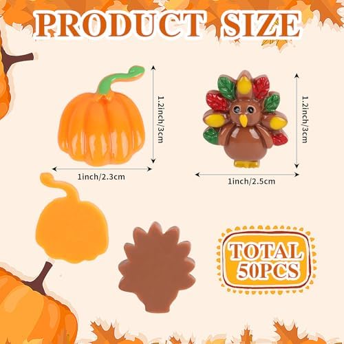 FOIMAS Thankgiving Resin Flatback Charms,50pcs Pumpkin Turkey Embellishment Resin Miniatures for Fall Thanksgiving Ornament Decoration Supply