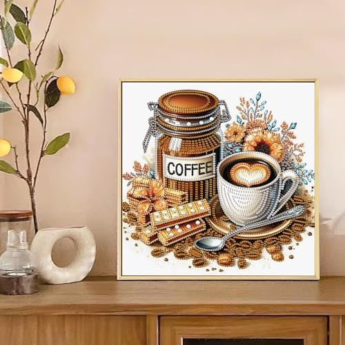 AiYuanzsh 5D Special Shape Diamond Art Kits for Beginners, Diamond Art Painting Kits for Adults, Crystal Rhinestones Diamond Art Painting for Home Wall Decoration Gift 12×12 inch, Coffee