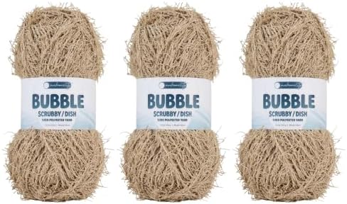 Makromecity Bubble Scrubby Yarn - 100% Premium Polyester Yarn for Crocheting and Knitting - 3.5 Oz (100g), 98 Yds (90m) - Ideal for Dishcloths, Crafting & Bath Washcloths (Mushroom, 3 Skeins)