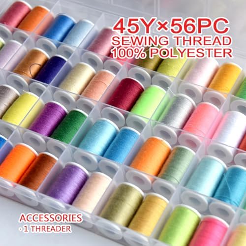 56 rainbowColor Set of Handy Polyester Sewing Threads with needls and Threader
