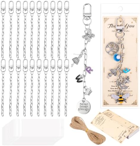 Riwiuue 20 Pcs Keychain Making Kit, Silver Key Chain Making Supplies
