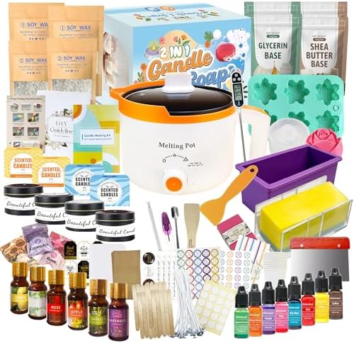 Susanou DIY 2-in-1 Candle & Soap Making Kit for Adults Beginners | All in One Candle and Soap Craft Kit with Melting Pot, Thermometer, Soy Wax, Soap Base, Fragrance Oils, Molds & Gift Supplies
