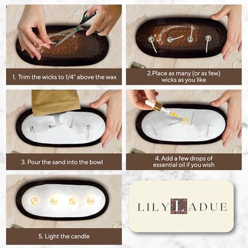LILY LADUE Sand Candle Refill Kit - 1Lb/16Oz Pearled Candles Sand and Wicks (24) Without Holder, Unscented Aroma Beads, Reusable Powder Pearls Bulk Wax Pearls for Refillable Pearlized Pellet Set