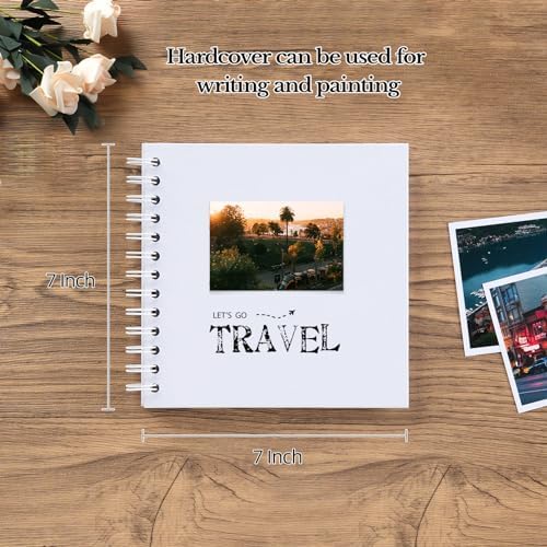 potricher 7 x 7 Inch Small DIY Scrapbook Photo Album 40 Pages, White | Thick Kraft Paper Scrap Book Photo Albums, Memory Book for Wedding, Anniversary, Baby, Family, Travel, DIY Projects