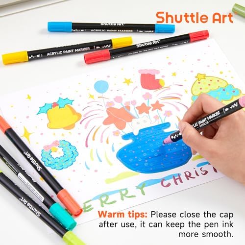 Shuttle Art 28 Colors Brush & Dot Tip Acrylic Paint Markers