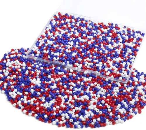 ZHIYUXI 3000Pcs 4mm Patriotic Glass Seed Beads for Jewelry Making