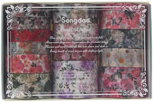 Floral Washi Tape Set - 15 Rolls Flowers Arts Adhesive Tapes Garden Blooms Decorative Masking Tape Sets for Craft, Kids, Scrapbook, DIY, Gift Wrloapping (4-Rose Charm)