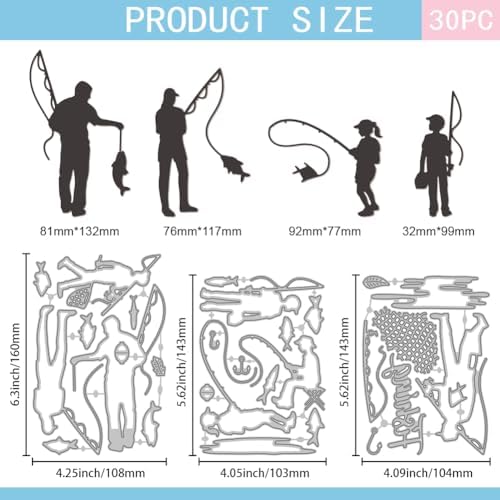 GLOBLELAND Family Fishing Cutting Dies for Card Making Fishing Net Background Cut Die for DIY Scrapbooking Journal Embossing Paper Craft Decor