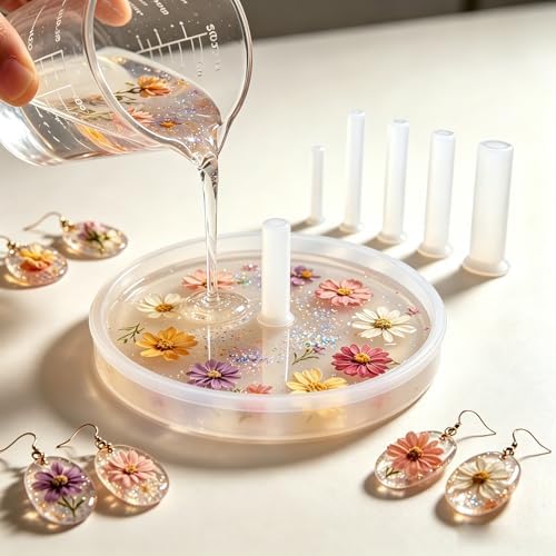 25Pcs Resin Hole Maker Set 5 Sizes (3/4/5/6/8mm), Silicone Hole Punch Tool for Epoxy Resin Casting No Drill, Jewelry Making Supplies, Earring Pendant Keychain DIY Craft Accessories