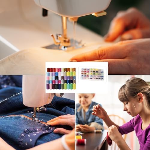 100Pcs Bobbins Sewing Threads Kit 50 Colors 500 Yards Sewing Polyester Thread Spools with 50Pcs Same Color Prewound Bobbins for Hand Sewing DIY Emergency Travel Sewing Machine Use (50 Colors)