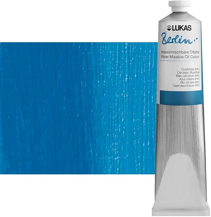 Lukas Berlin Pro Artists Water Mixable Oil Paint 200 ml Tube Cerulean Blue Hue, Water Soluble, Lightfast Pigments, Quick Drying, Easy Clean-Up, Eco-Friendly, Professional Quality, 40 Color Range