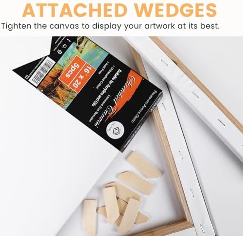Conda Stretched Canvas for Painting 16x20 Inch, 5Pack Primed Large Canvas for Painting, Acid-Free Cotton 5/8 Blank Canvases, Value Bulk Pack for Acrylic Paint,Watercolor, Oil Paint