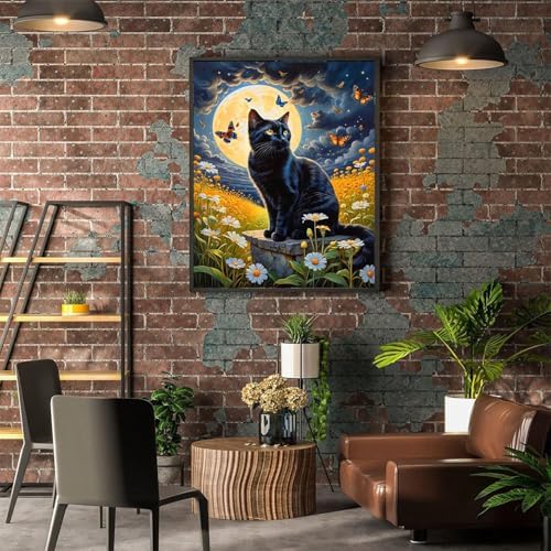 Black Cat Paint by Numbers for Adults - Cat Paint by Number on Canvas