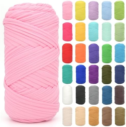 Tshirt Yarn for Crocheting,Rosy Pink T Shirt Chunky Elastic Fabric Thick T-Shirt Crochet Yarn for Beginners Crocheting Hand Knitting Bag/Basket/Coasters/DIY Crafts/Home Decor 200G(Rosy Pink