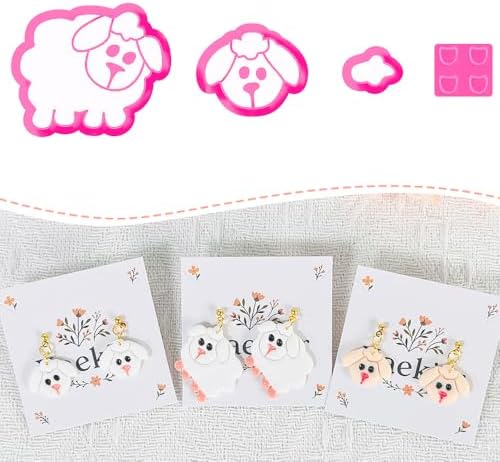 Xaekicr 4PCS Dog & Sheep Clay Cutters – Cute Polymer Clay Earring Cutters Set for Jewelry Making, Animal Clay Tools for DIY Projects, Polymer Clay Molds