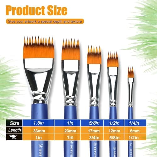 5PCS Grainer Brush Set – Flat Comb Rake Brushes for Acrylic Painting, Oil & Watercolor, Dual Layer Texture Paint Brushes for Wood Grain, Fur, Grass Effects, Short Handle