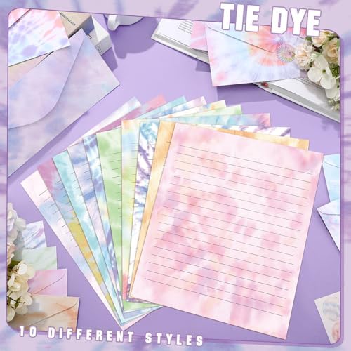 TaoBary 160 Pcs Tie Dye Stationery Paper and Envelopes Set, 8.5 x 11''