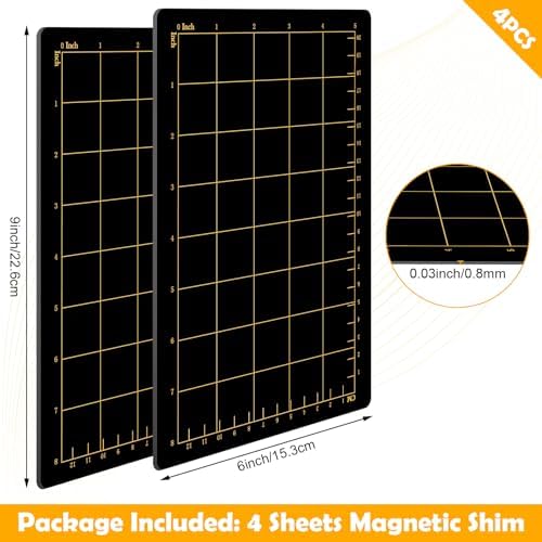 Copkim 4 Shims 6'' x 9" Magnetic Shim with Card Size Grids Die Cutting Machine Accessories Black Embossing Machine Pads for Die Cutter