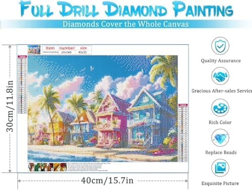 GEWOUVIN Beach House Diamond Art Kits for Adults,Diamond Painting Kits for Adults Beginners, DIY Full 5D Round Drill Gem Art Kits for Gift Home Wall Decor【15.7x11.8inch】