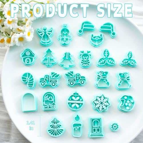 Tainsky Christmas Polymer Clay Cutters, 25 Shapes Winter Holiday Clay Earrings Cutters for Polymer Clay Jewelry