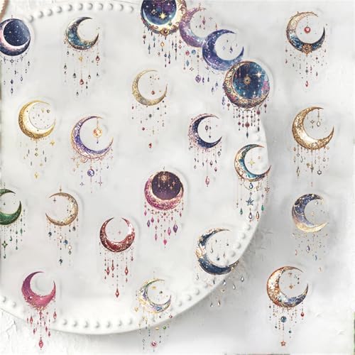 Fantasy Galaxy Stickers - 50pcs Aesthetic Transparent Waterproof Celestial Decals for Water Bottle Laptops,Scrapbook,Journals,Kindle Case Teens and Adults (Bright Color)
