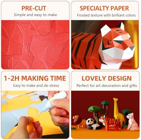 Tiger 3D Origami Paper Craft Kit, Creative Handmade Paper Sculpture Art for Home Decor, Unique Pre-Cut DIY Cute Animal Models Origmai Papercraft Set, Present for Teens & Adults